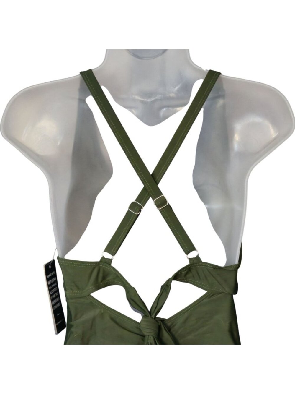 Olive Green Cutout One Piece Swimsuit M V Neck Cross Front Adjustable - Picture 10 of 10